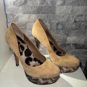 Jessica Simpson Tan and Snakeskin Heels